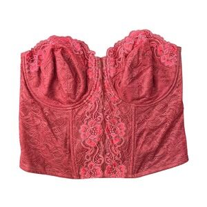 Curvation Burgundy Lace Bustier Corset Top 40D Boning Red Sexy Underwire